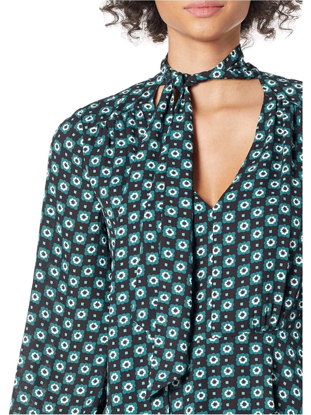 Ted Baker London Emerald Green Floral Tie-Neck A-Line Dress - Picture 3 of 13
